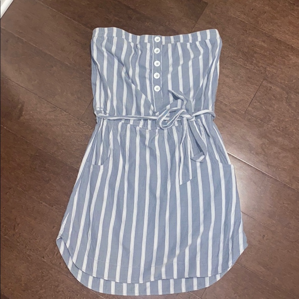 OLIVACEOUS mini strapless stripped dress